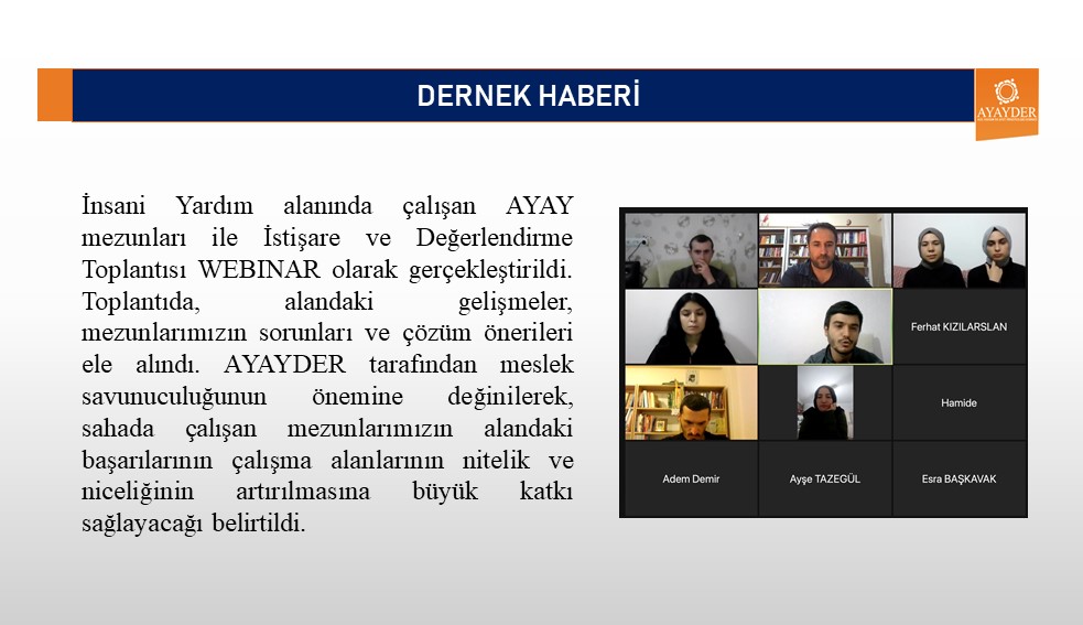 İnsani Yardım Alanında Çalışan AYAY Mezunları ile İstişare ve Değerlendirme Toplantısı Gerçekleştirildi